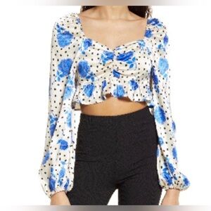 NWT Topshop Mixed Print Long Sleeve Polka Dot Blouse Size 14